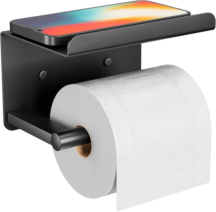 Adhesive Toilet Paper Holder with Phone Shelf, Wall Mounted Toilet Paper Roll Holder, Rustproof B... | Amazon (US)