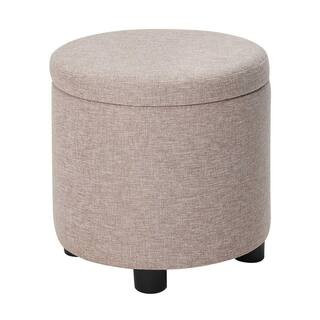 Designs4Comfort Tan Fabric Round Accent Storage Ottoman with Reversible Tray Lid | The Home Depot