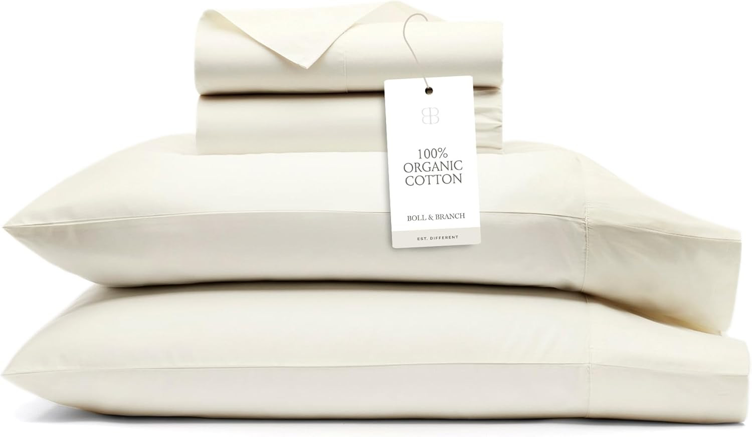 BOLL & BRANCH Signature Hemmed Sheet Set - King, Cream - Luxury 100% Organic Cotton - Includes 1 ... | Amazon (US)