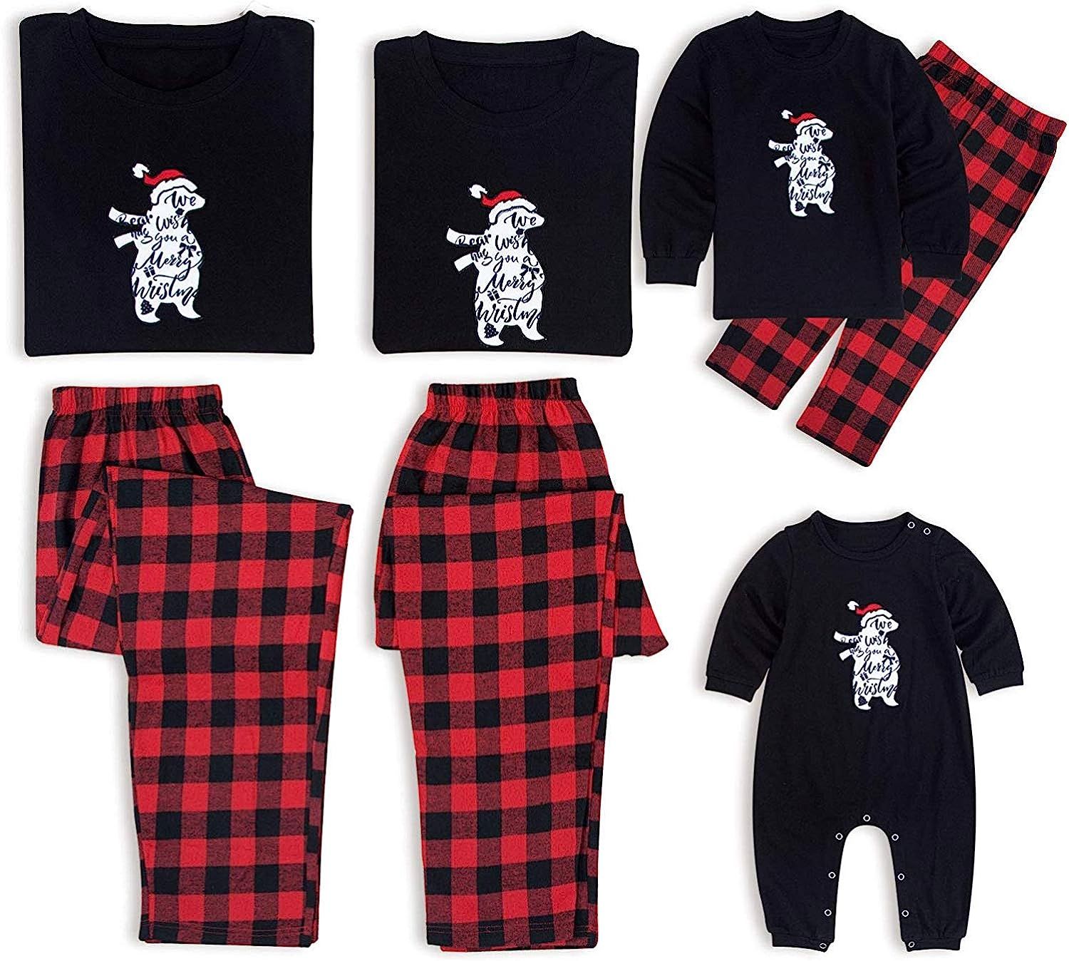 IFFEI Matching Family Pajamas Sets Christmas PJ's with Letter and Plaid Printed Long Sleeve Tee a... | Amazon (US)