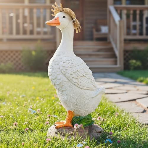 Euronet 12" Garden Porch Goose Statues, Funny Duck Farm Fence Decor, Resin Real Concrete Porch Go... | Amazon (US)
