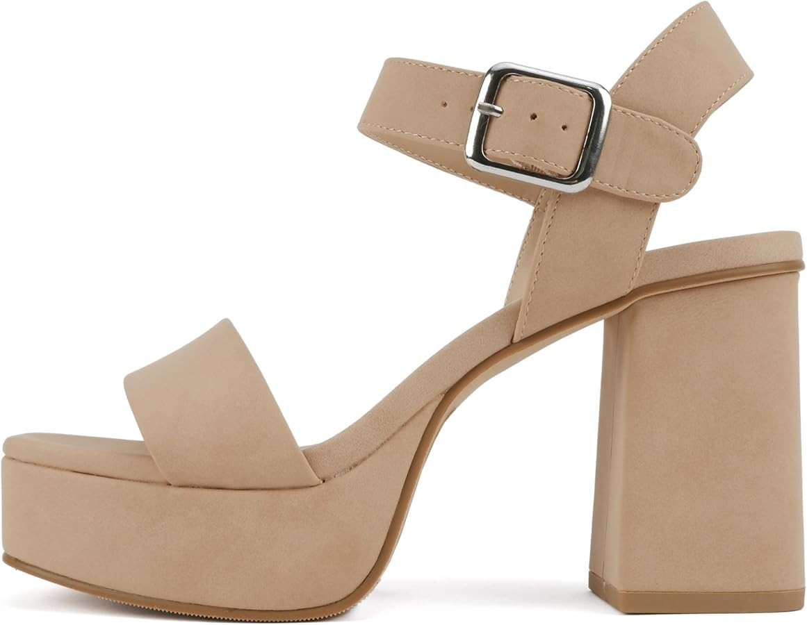 Soda “MACEY” ~ Women Open Square Toe Single Band High Heel Platform Dress Sandal with Adjusta... | Amazon (US)