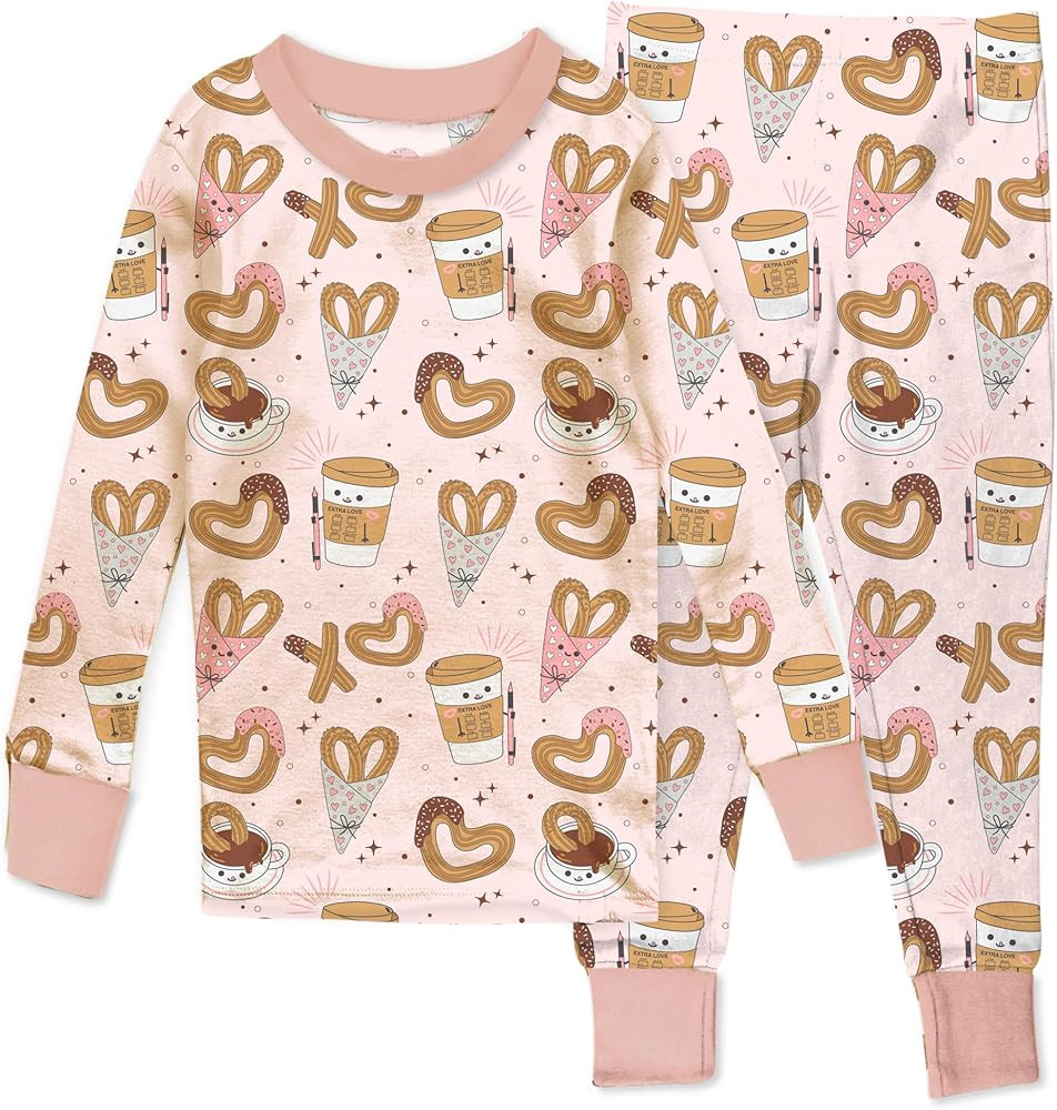 Zen Snug-fit 2-Piece Pajamas 100% Organic Cotton Long Sleeve for Girls | Amazon (US)