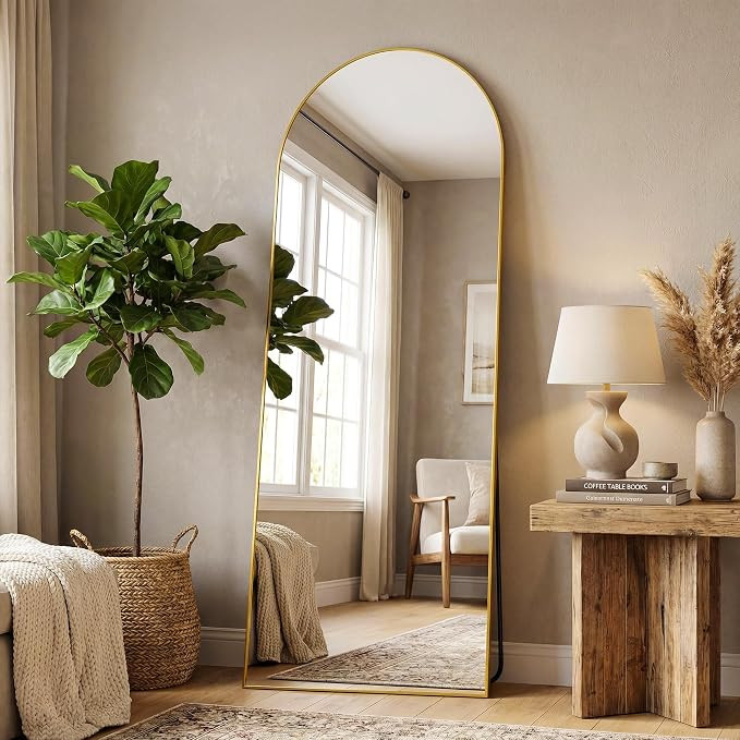 Antok 58" x19” Arched Full Length Floor Mirror, Gold Aluminum Frame, Free Standing/Wall Mount/L... | Amazon (US)