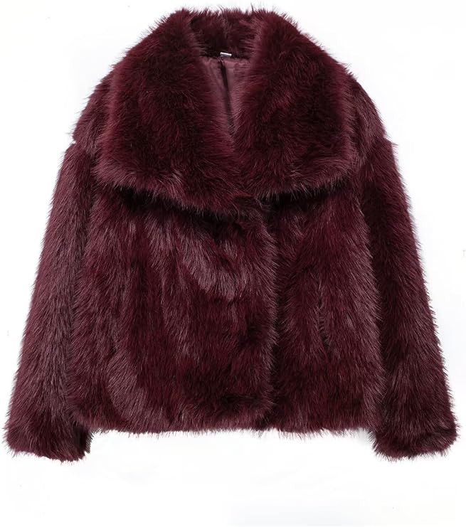 Women Faux Fur Coat Long Sleeve Lapel Collar Warm Winter Coat Outwear Streetwear | Amazon (US)
