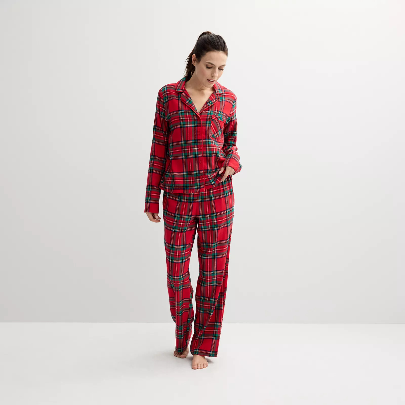 Women's Sonoma Goods For Life® Flannel Notch Pajama Top & Pajama Pants Set | Kohl's