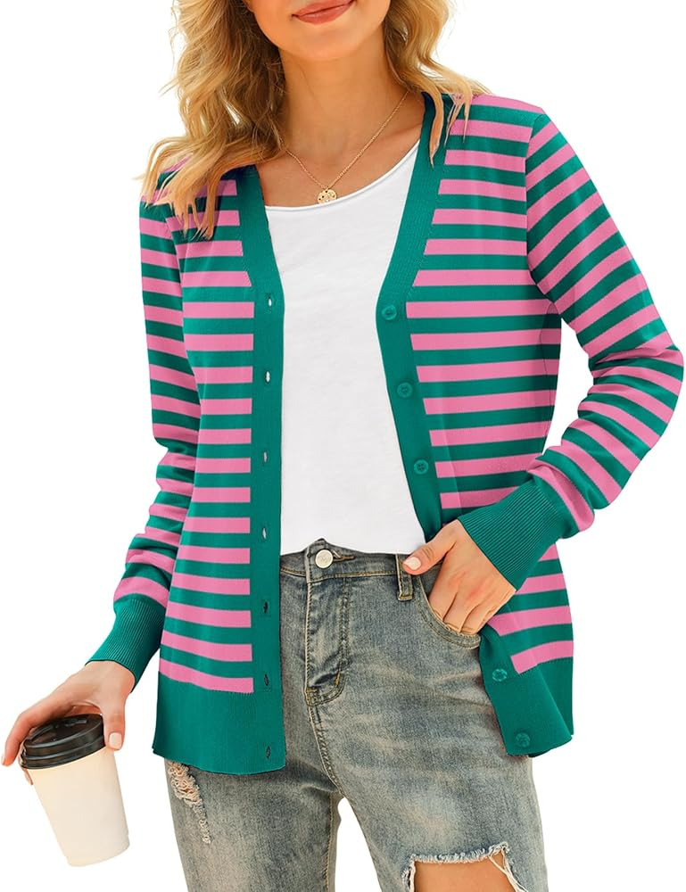 VIISHOW Women's V Neck Button Down Knitwear Long Sleeve Soft Basic Knit Cardigan Sweater | Amazon (US)