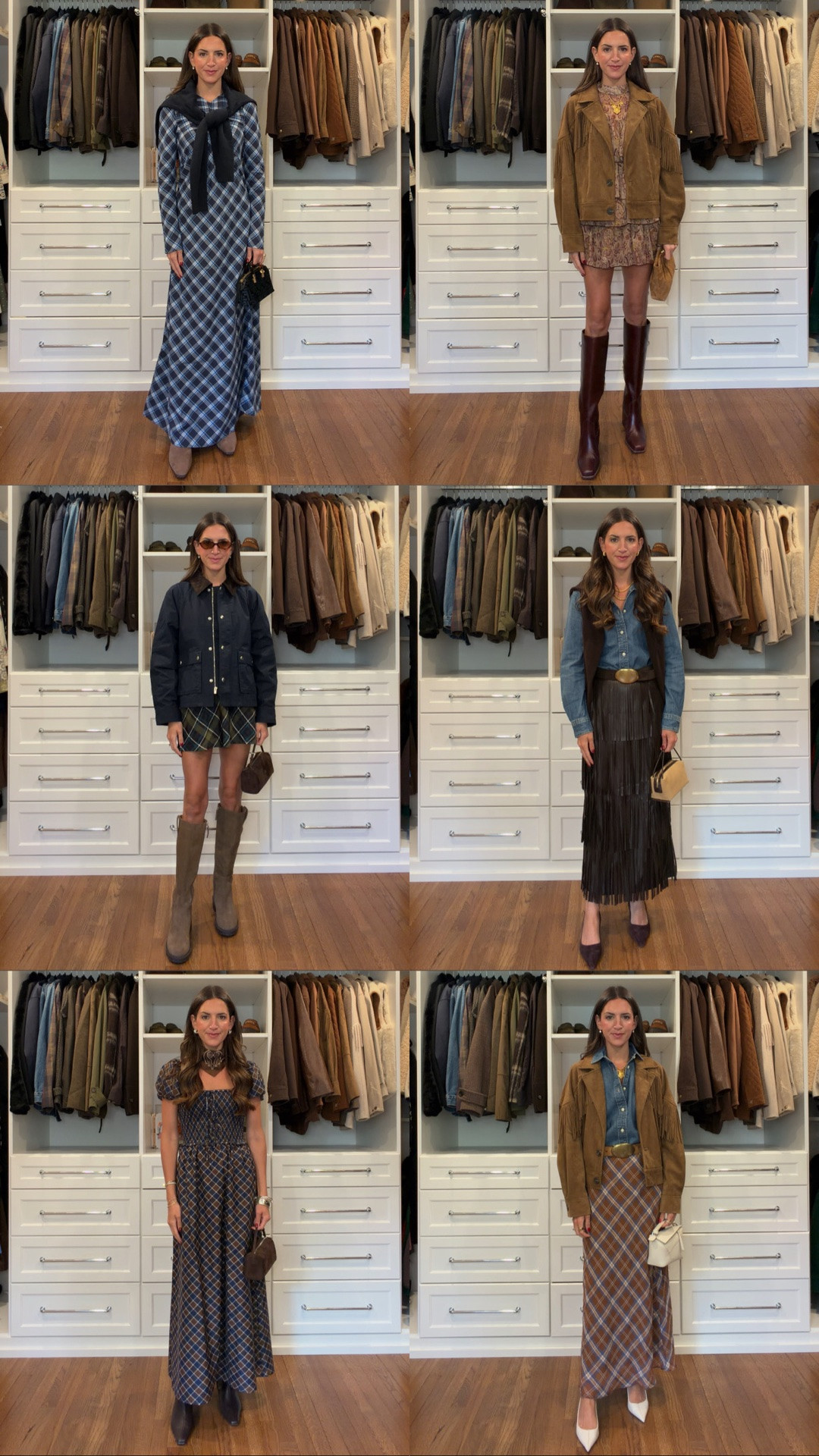 Fall outfits 

Fall dresses 
Plaid dress 
Fringe jacket 
Suede jacket
Knee high boots 
Boots