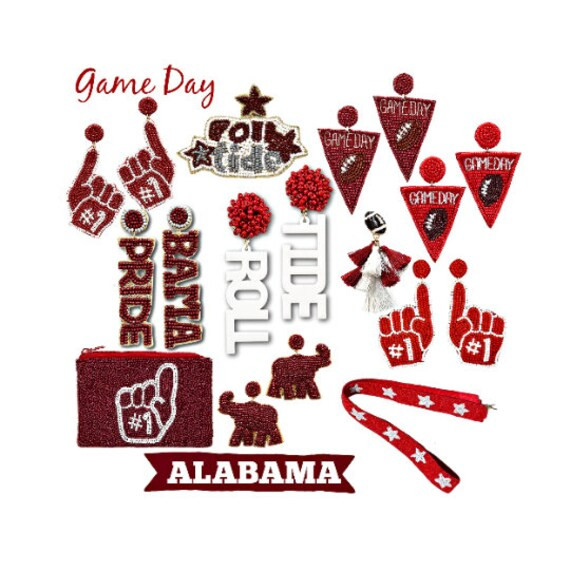 College Football Red Black Alabama Beaded Game Day Sports - Etsy | Etsy (US)