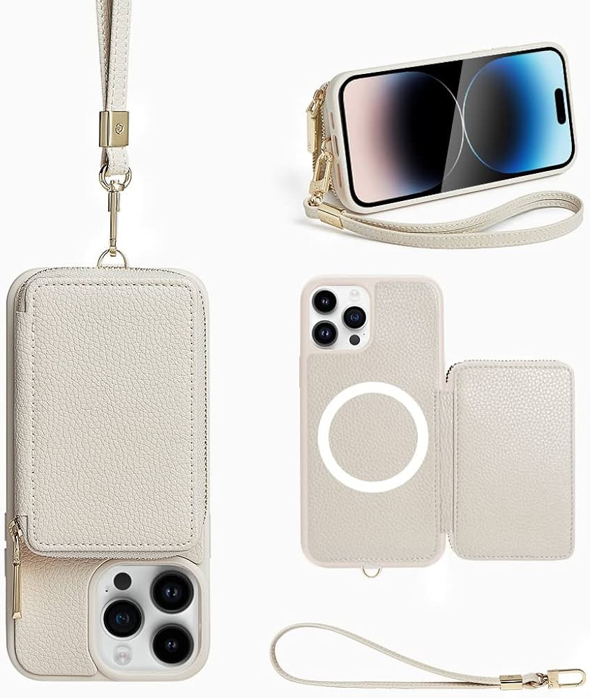 ZVE Wallet Case for iPhone 14 Pro Max 6.7 inch, Magsafe Zipper Leather RFID Blocking Cards Holder... | Amazon (US)