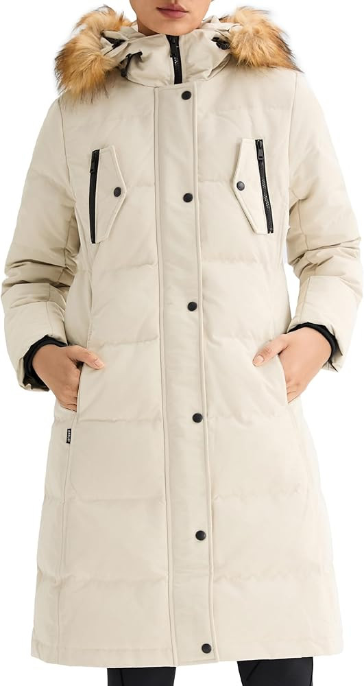 Orolay Women's Down Jacket Winter Long Coat Windproof Puffer Jacket with Fur Hood | Amazon (US)