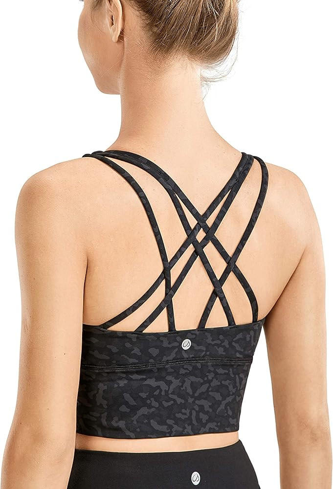 CRZ YOGA Women's Strappy Longline Sports Bras - Wirefree Padded Medium Impact Workout Crop Tank T... | Amazon (US)