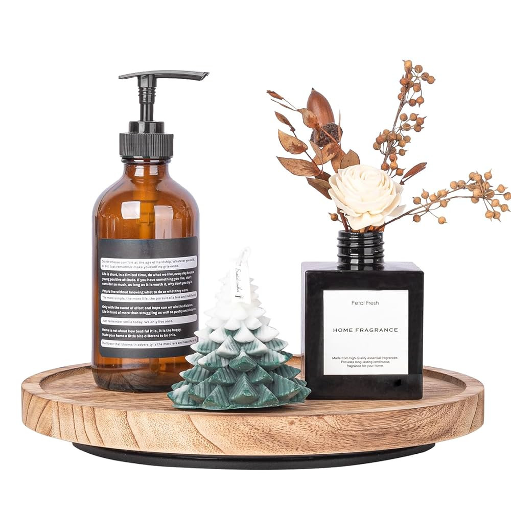 Wood Lazy Susan Organizer Kitchen Turntable for Cabinet Farmhouse Bathroom Decor Round Decorative... | Amazon (US)