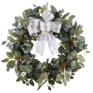 NOMA Pre-Lit Christmas Decoration Eucalyptus Wreath with Silver Bow, 24-in#151-8525-4 | Canadian Tire