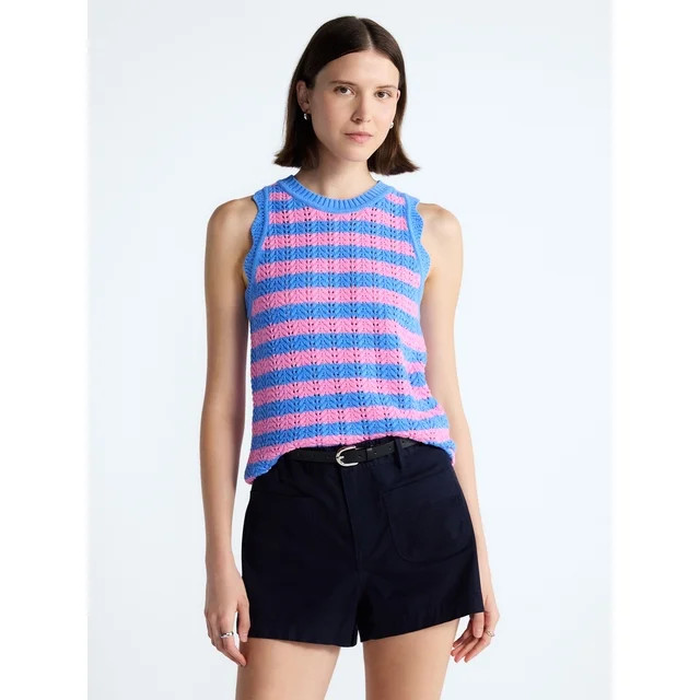 Free Assembly Women's Crochet Cotton Racerback Tank Top, Lightweight, Sizes XS-XXL | Walmart (US)