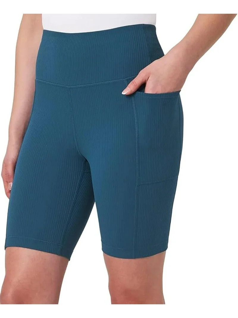Mondetta Womens Active Midweight Ribbed Bike Short (Medium/Moroccan Blue) | Walmart (US)