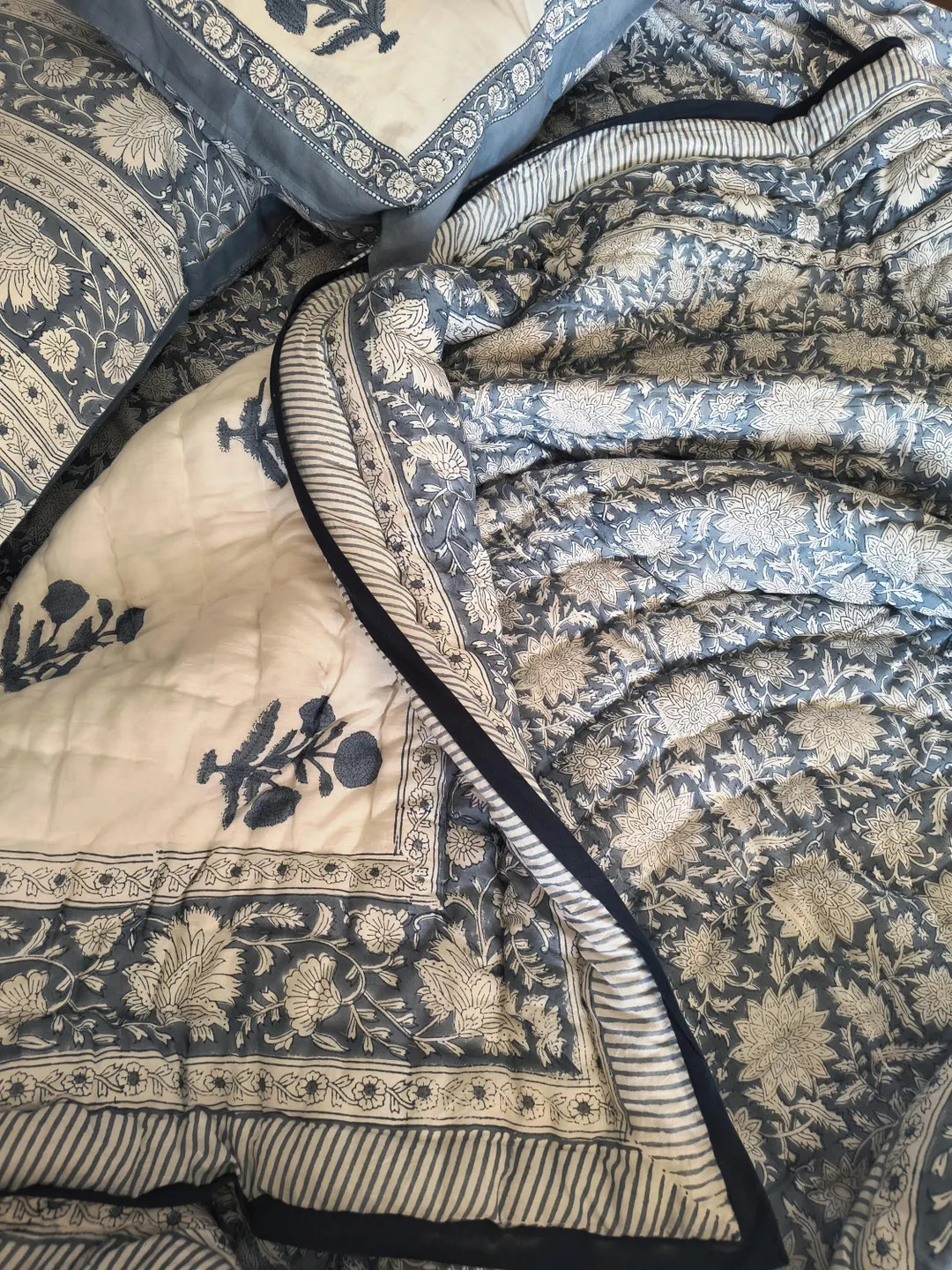 Indian Jaipuri Block Print Quilt Printed Reversible Razai Cotton Handmade Floral Quilt, Jaipuri r... | Etsy (US)