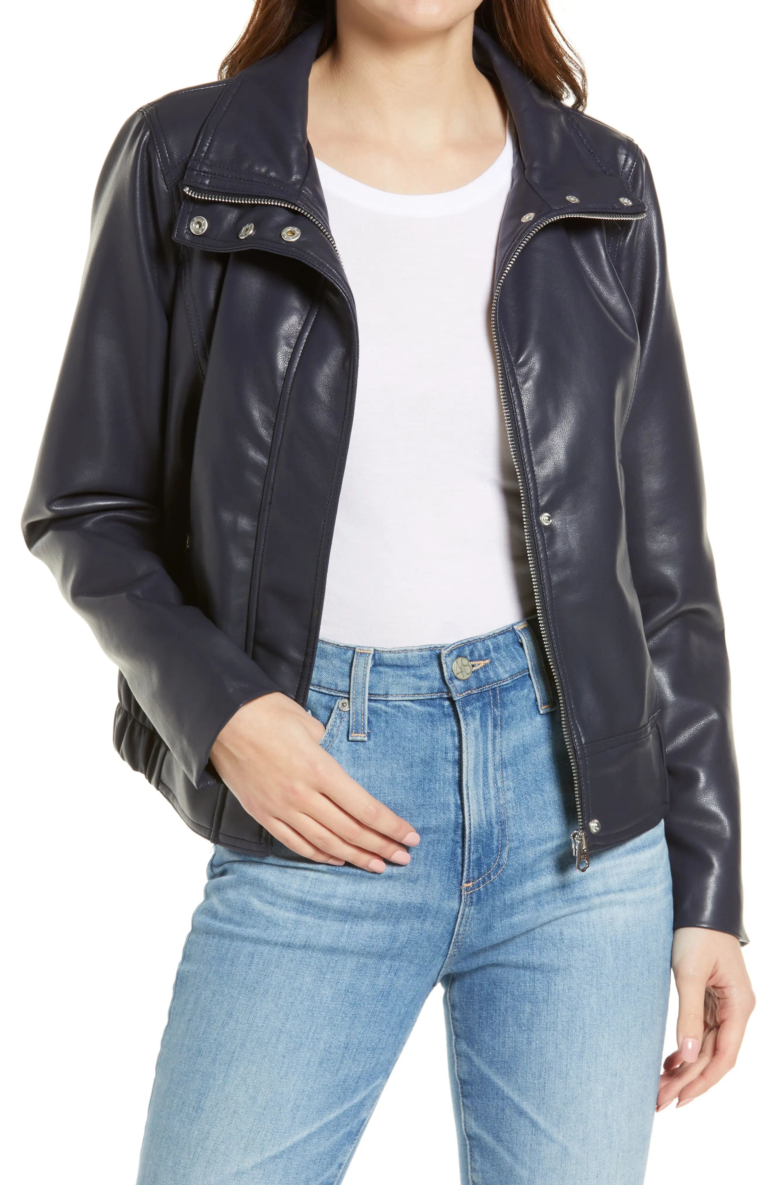 French Connection Faux Leather Jacket, Size Medium in Eclipse at Nordstrom | Nordstrom