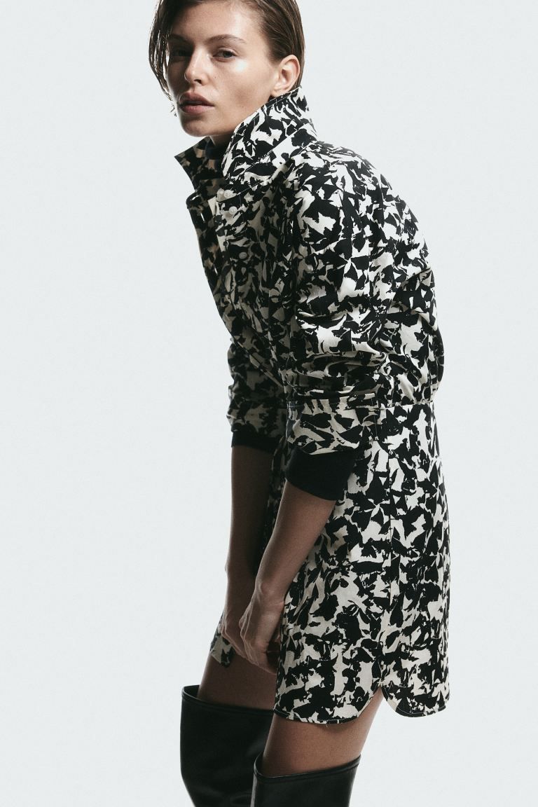 Cotton Shirt Dress - Black/patterned - Ladies | H&M US | H&M (US + CA)
