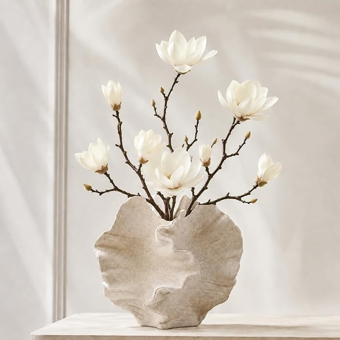 Ceramic Vase, Modern Sculptural Textured Vase, Beige Abstract Flower Vase for Home Decor, Living ... | Amazon (US)