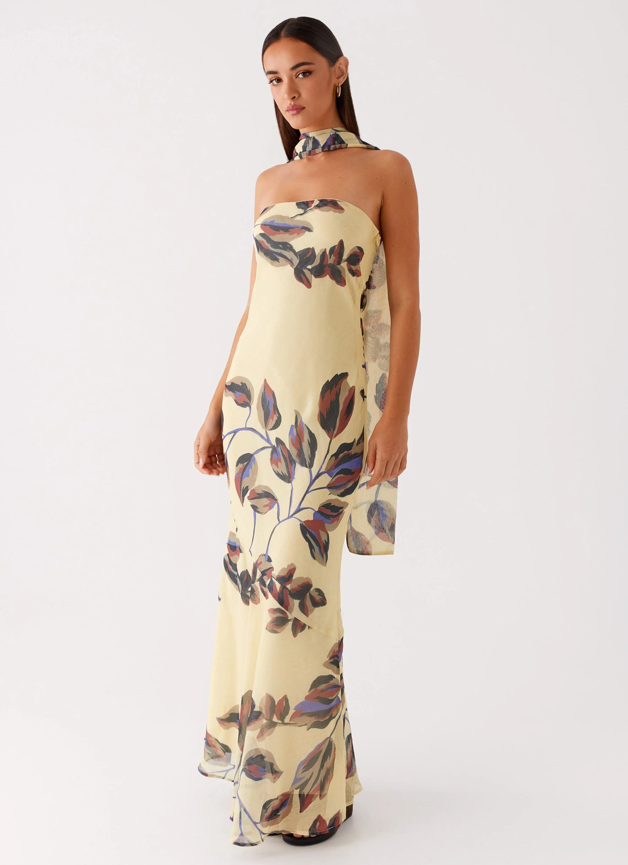 Under The Pagoda Maxi Dress - Buttercream Leaf Print | Peppermayo (Global)