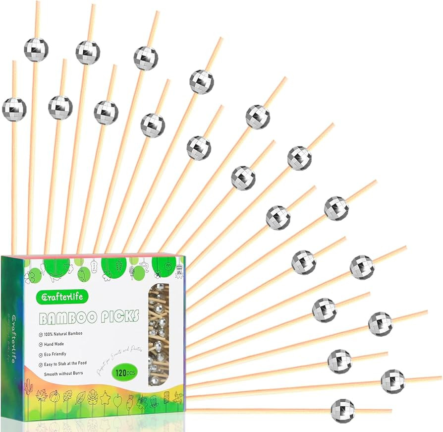 120pcs Disco Ball Cocktail Picks Fruit Sticks Long Toothpick Sandwich Food Skewer, 4.7", Disposab... | Amazon (US)