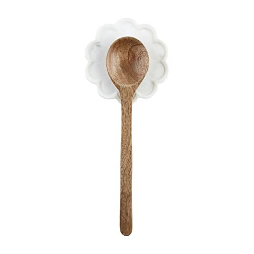 Mud Pie Scalloped Spoon Rest and Wooden Spoon Set, White, 5" dia, | Amazon (US)