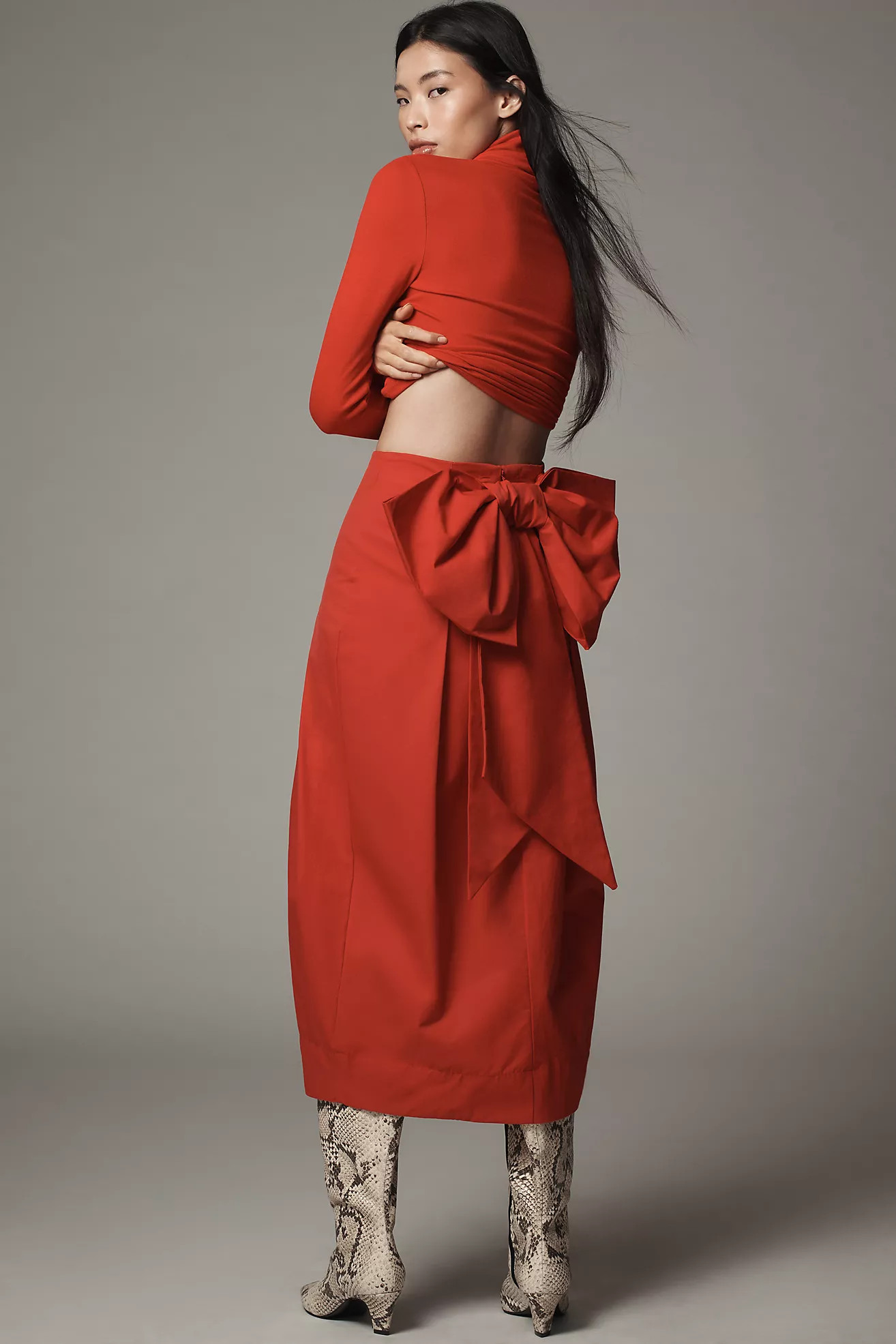 Maeve Sculpted Bow Midi Skirt | Anthropologie (US)