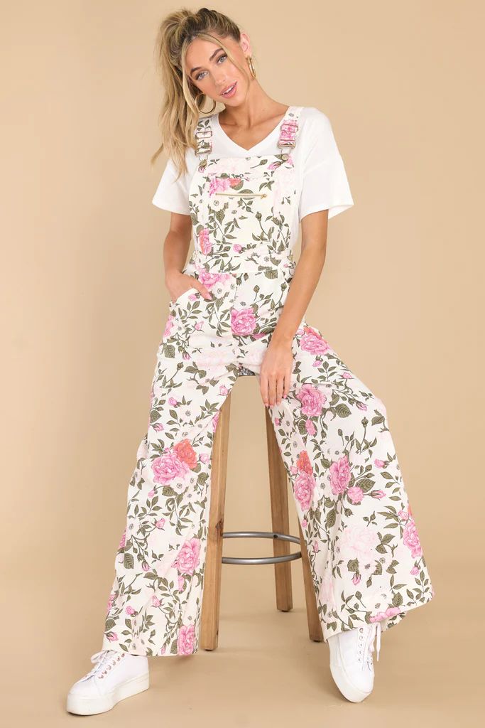 Real Cool Ivory Floral Overalls | Red Dress 