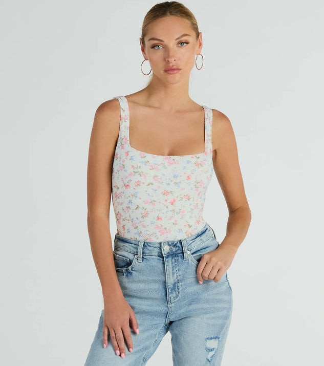 Stylish Imagination Square Neck Eyelet Floral Bodysuit | Windsor Stores