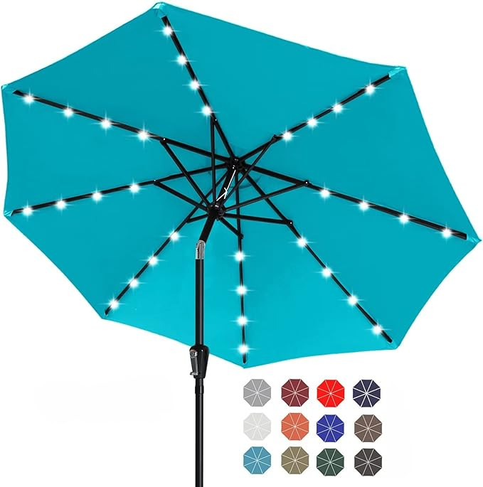 ABCCANOPY Durable Solar Led Patio Umbrellas with 32LED Lights 9FT (Turquoise) | Amazon (US)
