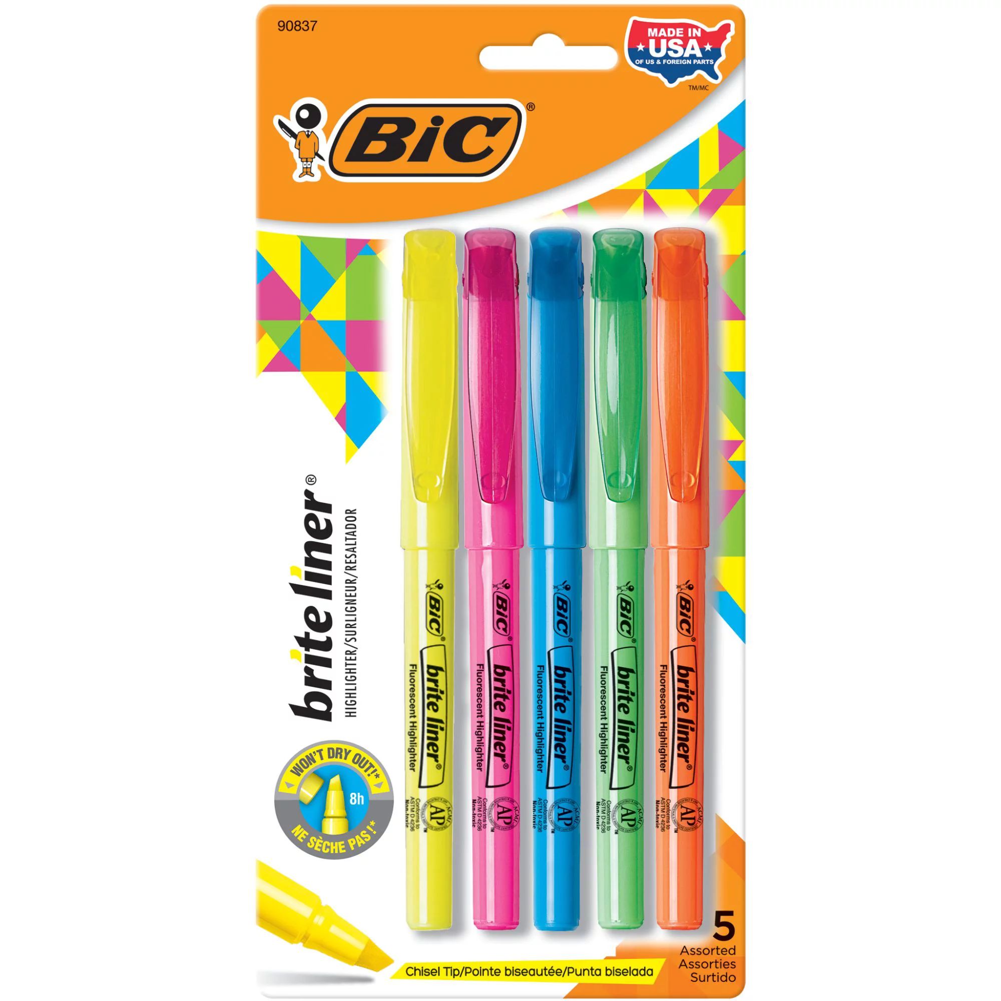 BIC Brite Liner Highlighter, Chisel Tip, Assorted Colors, Versatile Chisel Tip, 5 Count Highlight... | Walmart (US)
