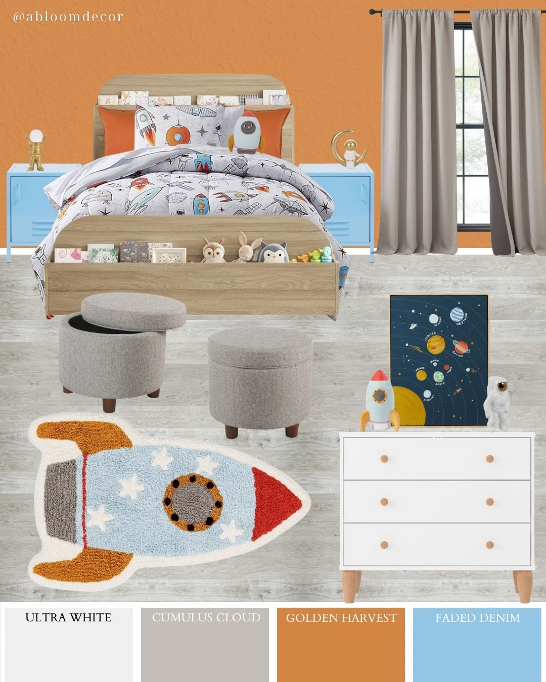 Adventurous Blue and Orange Astronaut-Themed Toddler Boys Bedroom Design

#LTKHome #LTKmomlife