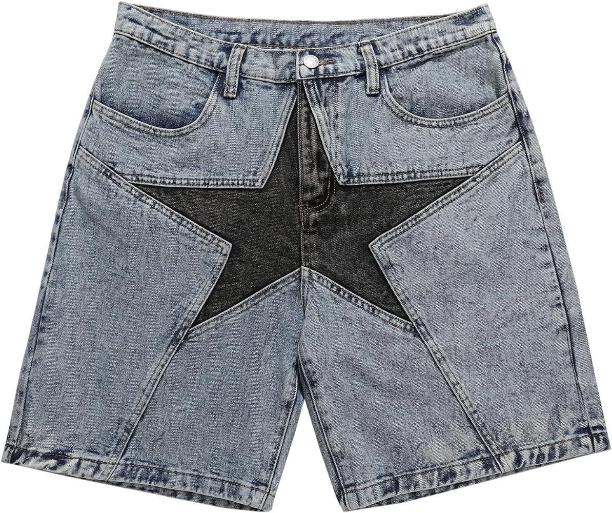 Aelfric Eden Unisex Star Patchwork Jorts Women Denim Shorts Men y2k Casual Baggy Streetwear Jeans... | Amazon (US)