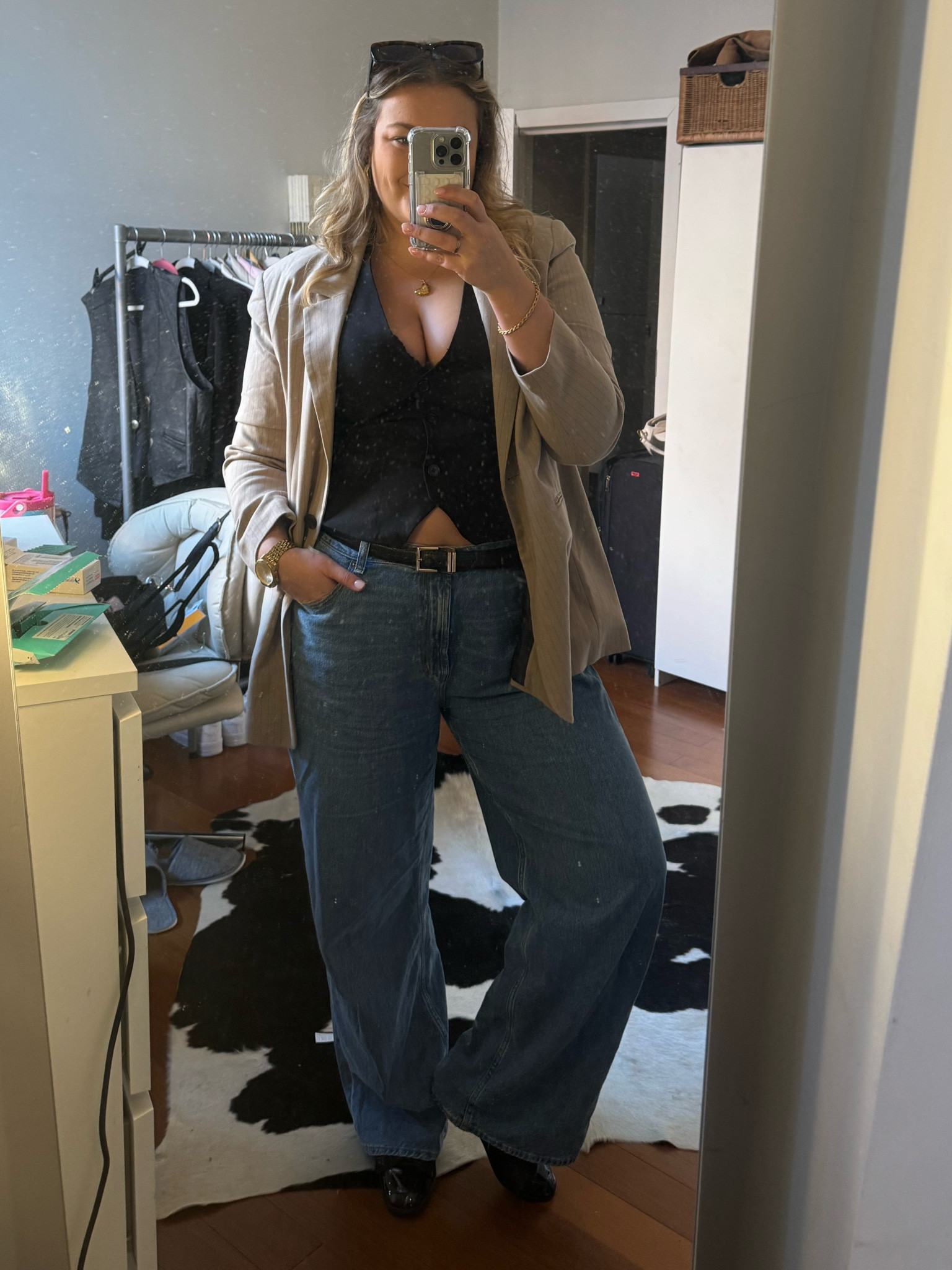 High low styling outfit of the day 🫶

🪩 shoes I’m wearing normal fit but wide fit are available 

🪩 jeans you don’t need to size up as they’re hourglass fit 

🪩 waistcoat is size 18

🪩 blazer is size L

#LTKplussize #LTKcurves #LTKmidsize