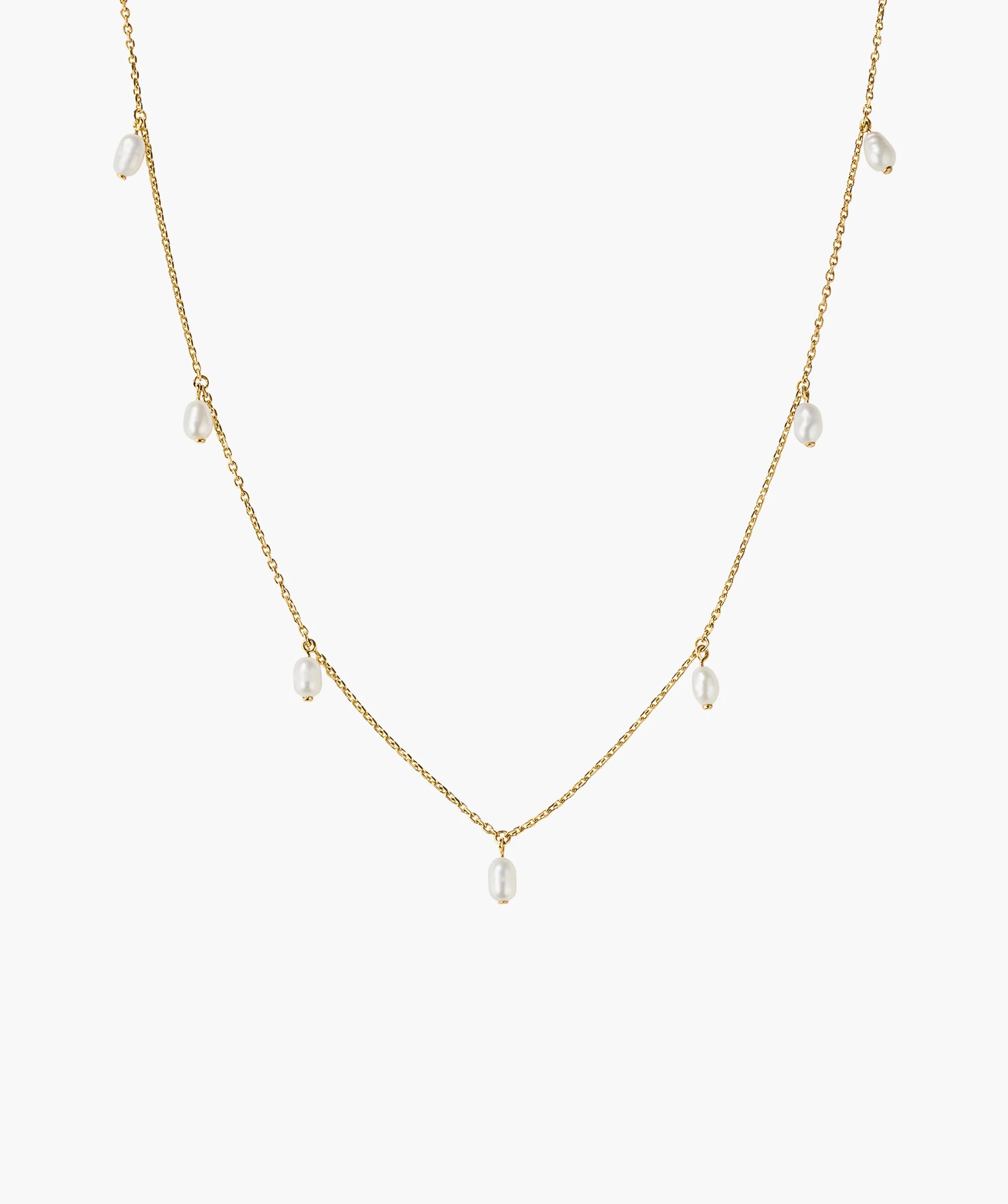 18k Gold Vermeil Tiny Pearl Station Necklace - Jewelry | Mejuri | Mejuri Fine Crew