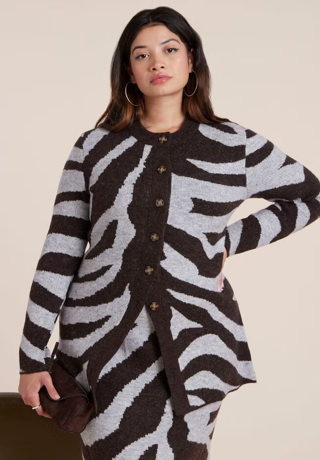 Intarsia Split Hem Cardigan | Eloquii