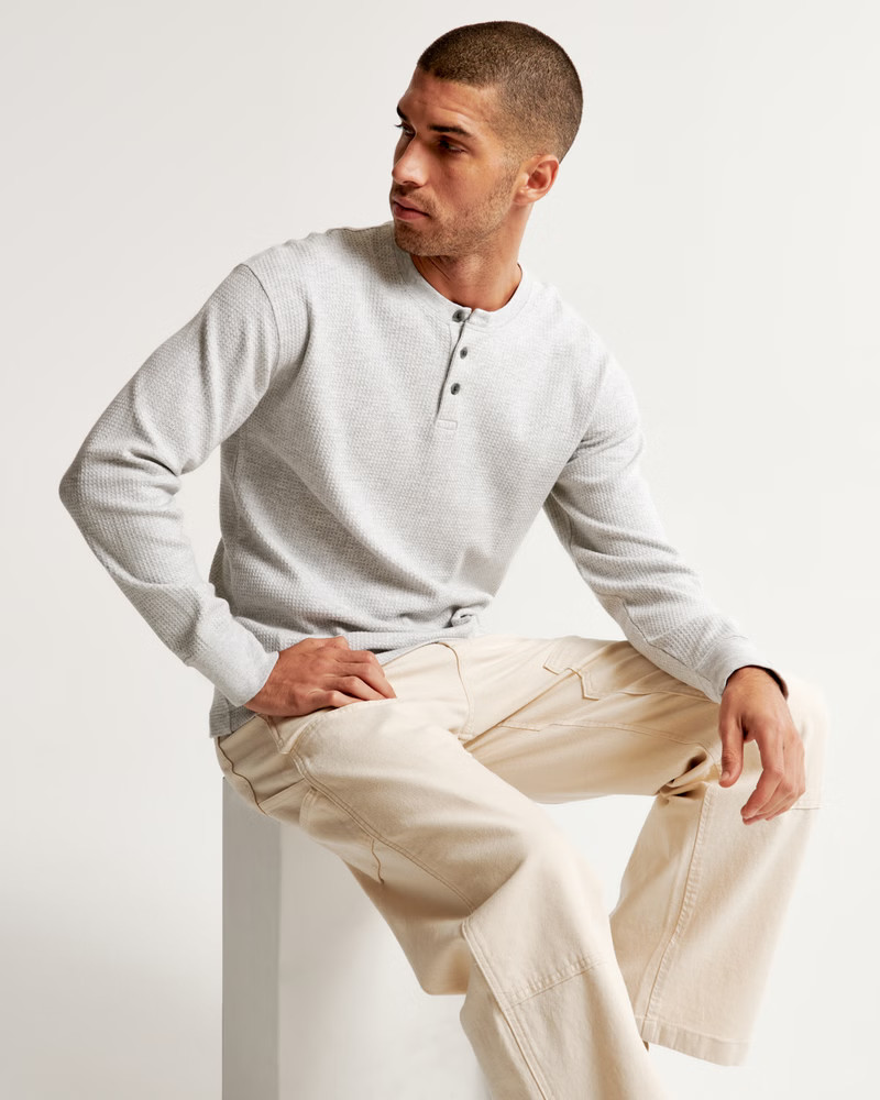 Long-Sleeve Grid Waffle Henley | Abercrombie & Fitch (US)