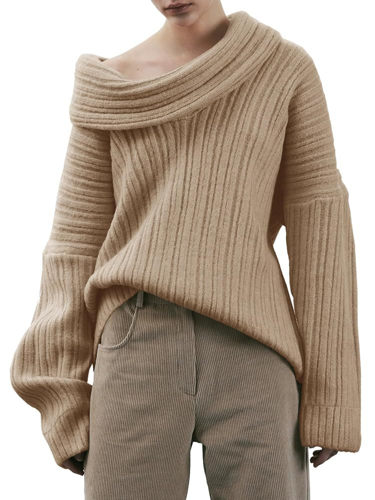 Saodimallsu Womens Off The Shoulder Sweater Top Oversized Fall Batwing Boat Neck Knit Sexy Casual... | Amazon (US)