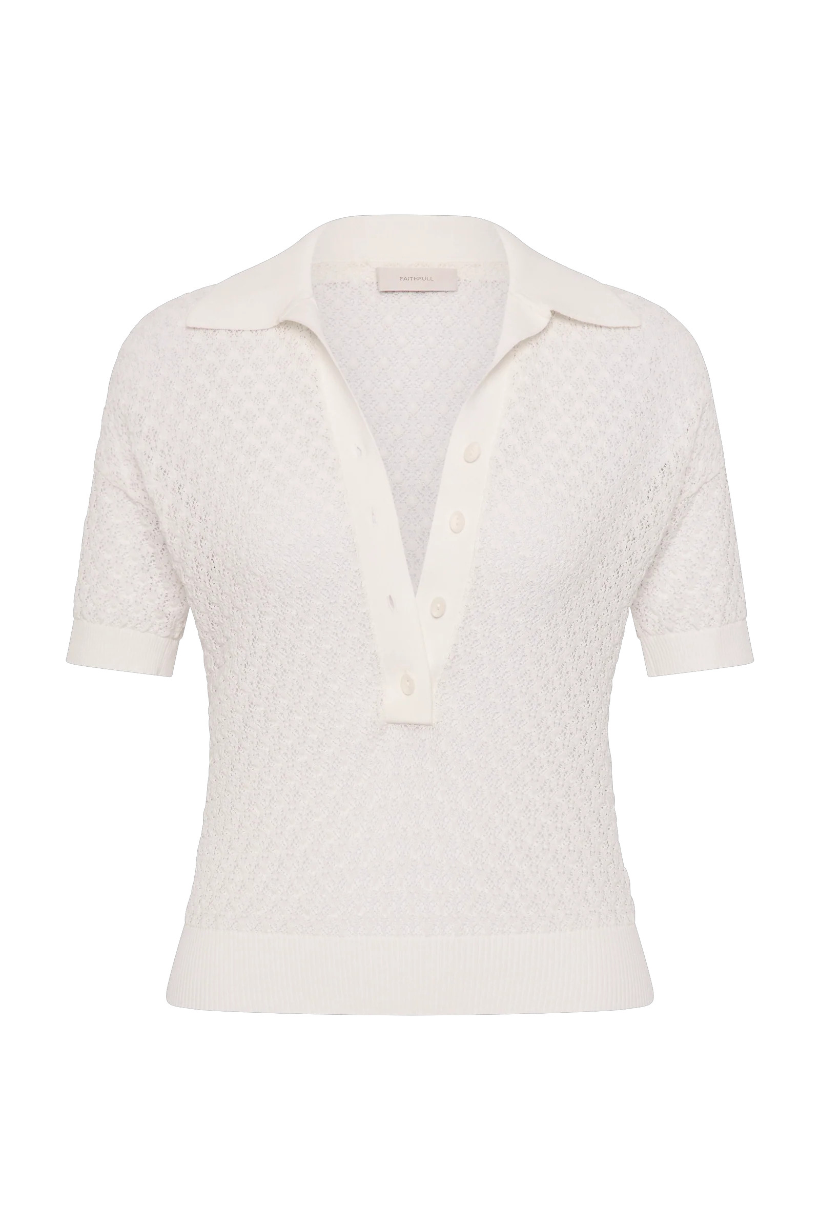 Lenna Polo Top Pointelle Lace Vintage White - Final Sale | Faithfull (AU)