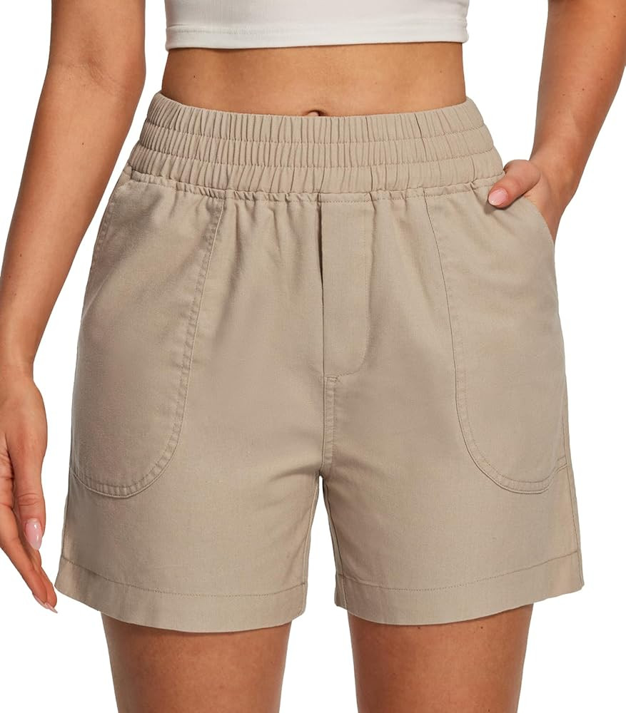 IUGA Women's Linen Shorts High Waisted Dressy Casual Summer Beach Lounge Wide Leg Linen Shorts wi... | Amazon (US)