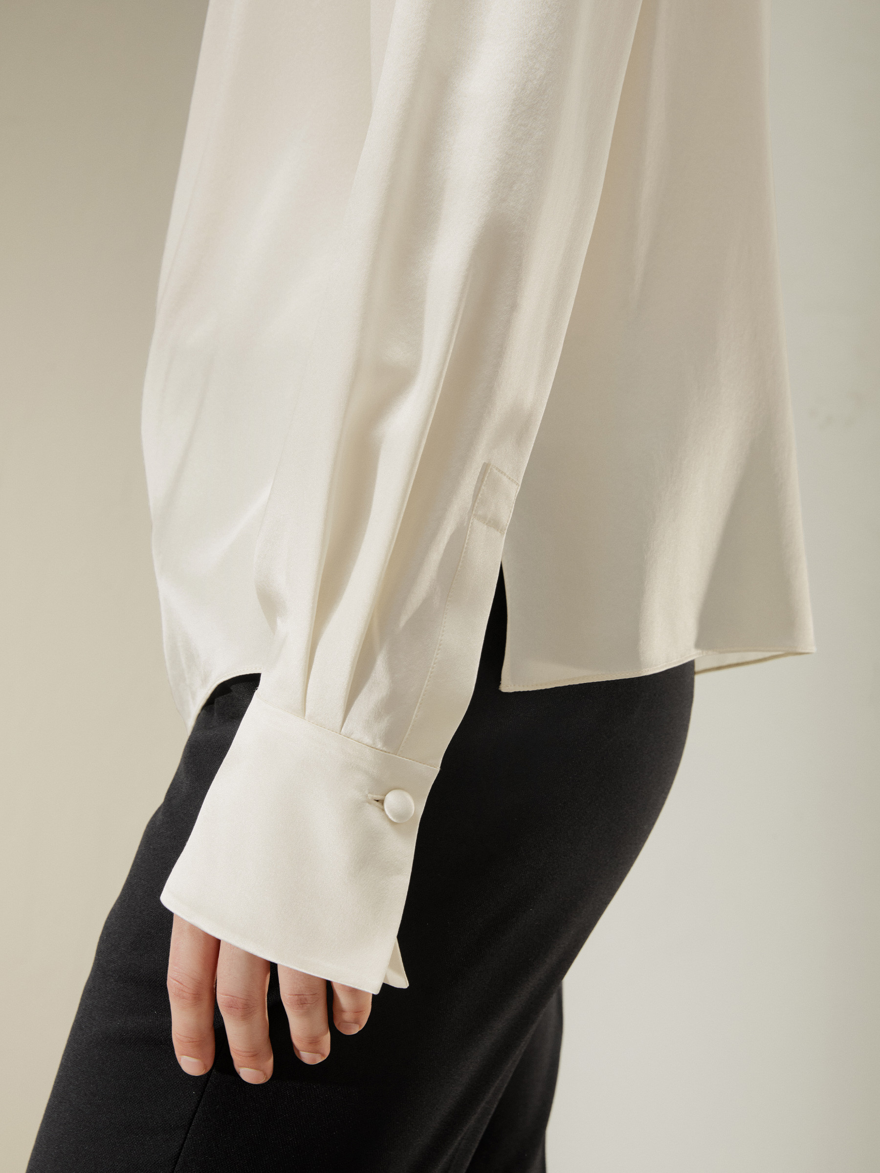 Asymmetrical Silk Blouse with Puff Sleeves | LilySilk