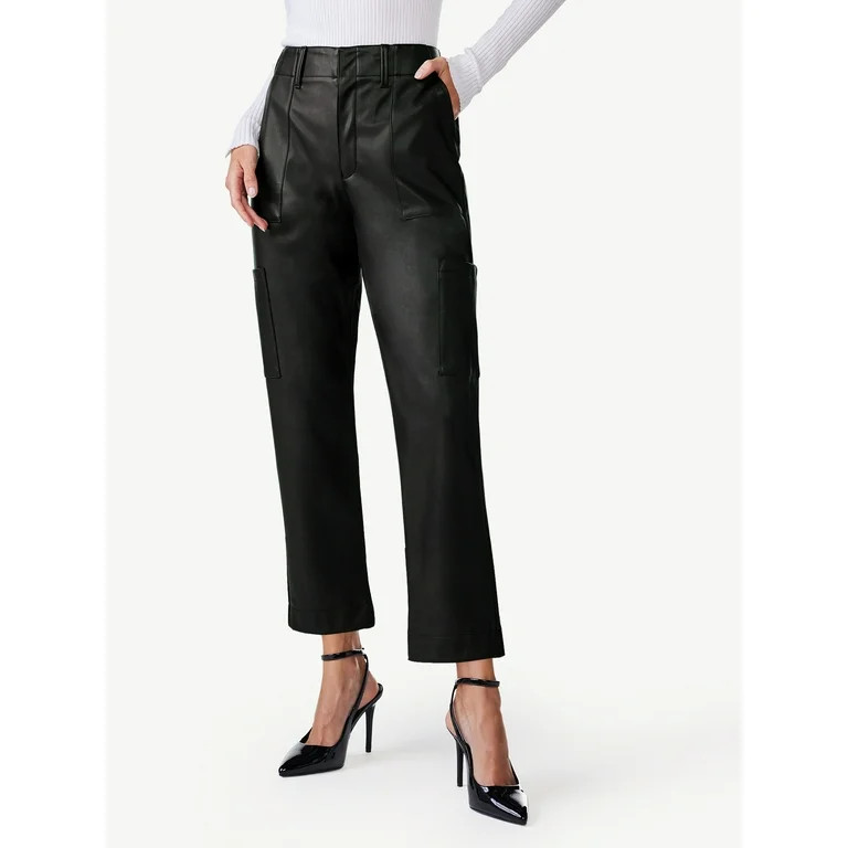 Scoop Women's High Rise Faux Leather Cargo Pants, Sizes 0-18 | Walmart (US)
