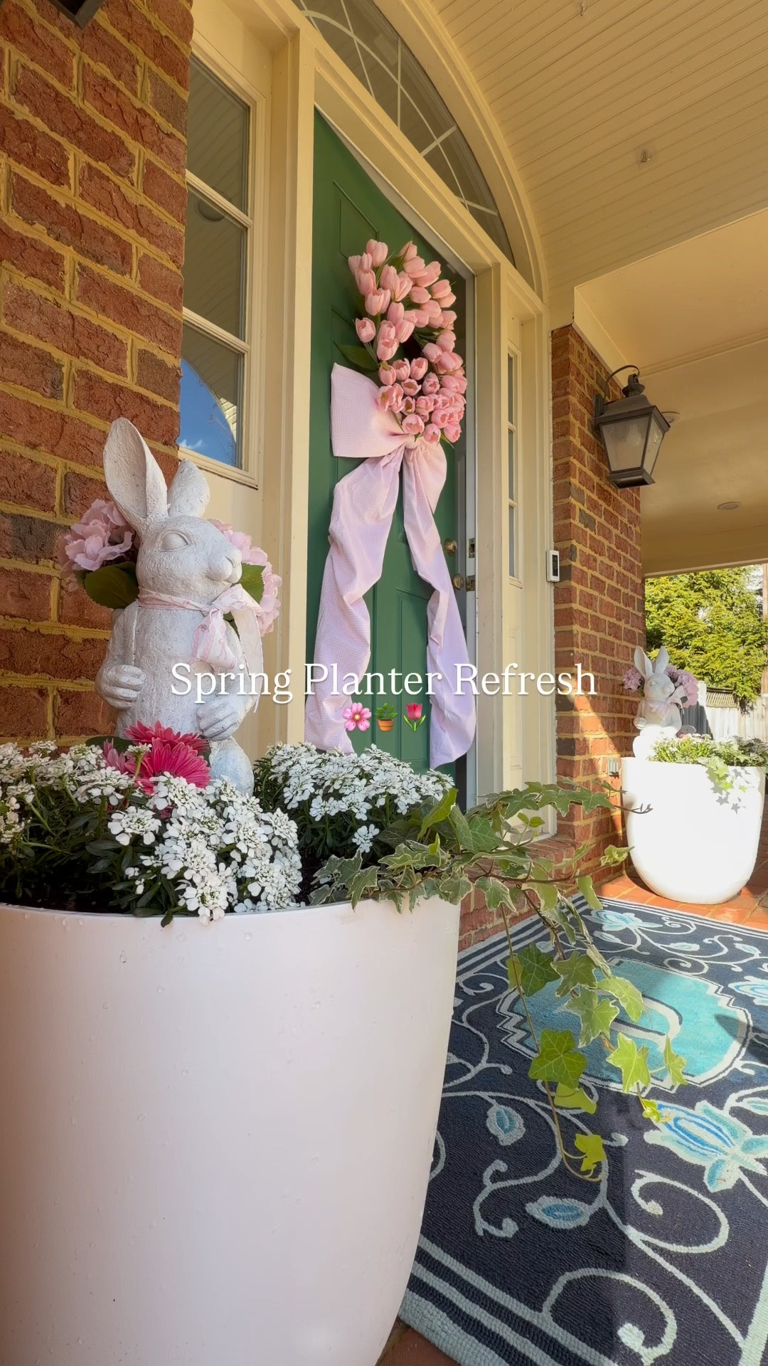 Porch Planters make a seasonal statement, my go to for Spring (for now) until more blooms arrive after that harsh winter. 
🌸🪴🌷 
•
For starters comment LINK for the best oversized planter that won’t break the bank & is self watering.

Moisture Control Potting Soil
Iberis 
Gerbera Daisy 
English Ivy (Herdera Helix)
Seasonal Figurine (a temp filler until ferns arrive in our area) 

#LTKSeasonal #LTKSpringSale #LTKHome