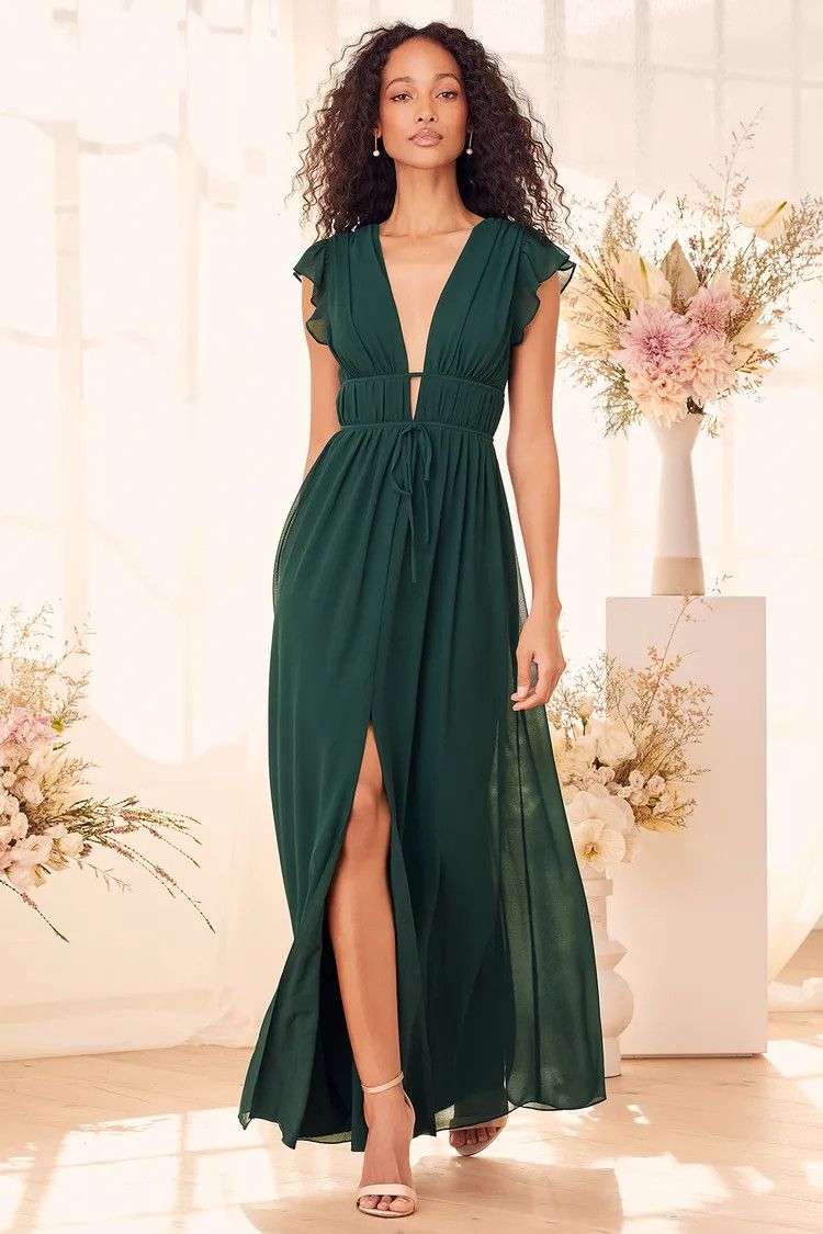 I'm All Yours Emerald Green Ruffled Maxi Dress | Christmas Wedding Bridesmaids Dress | Green Maxi  | Lulus (US)