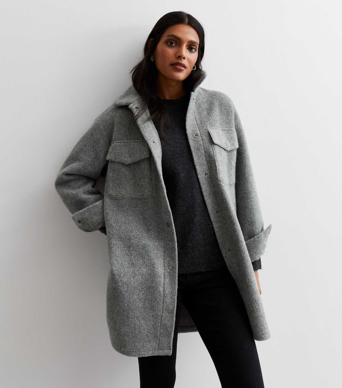 Grey Wool Effect Double Pocket Shacket
						
						Add to Saved Items
						Remove from Saved It... | New Look (UK)