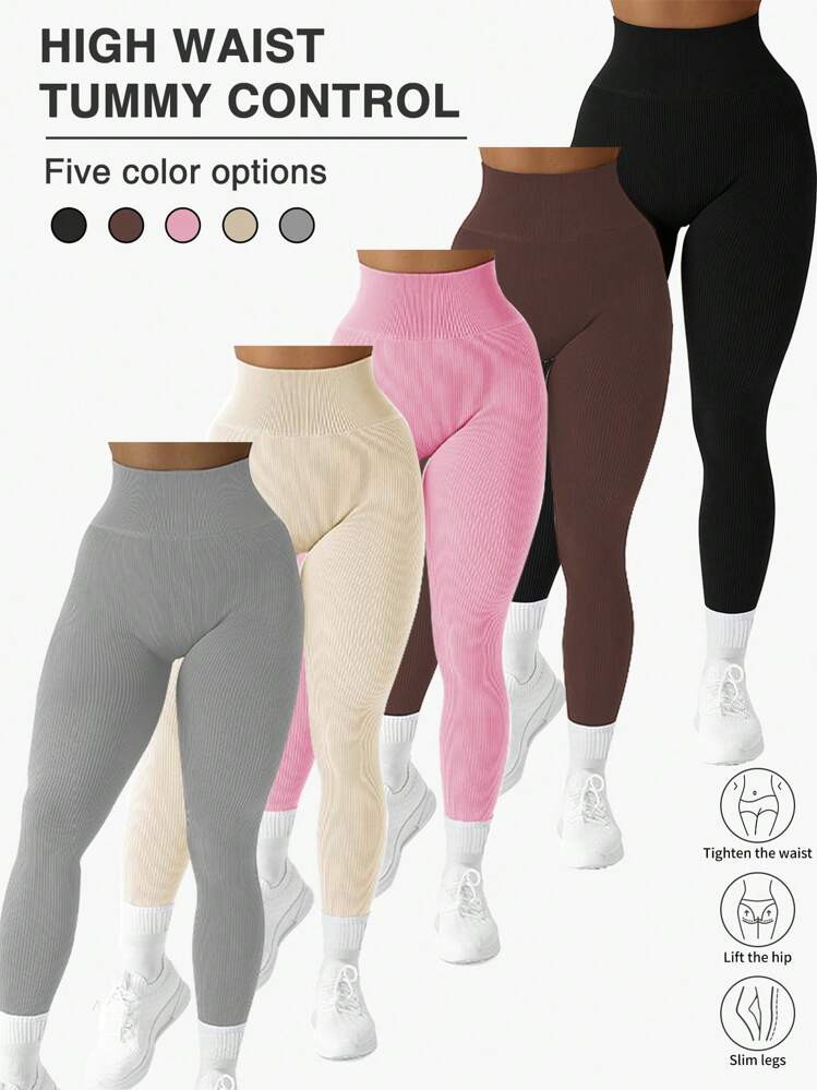 SHEIN Sport Studio Women's Solid Color High-Waisted Daily Workout Leggings | SHEIN