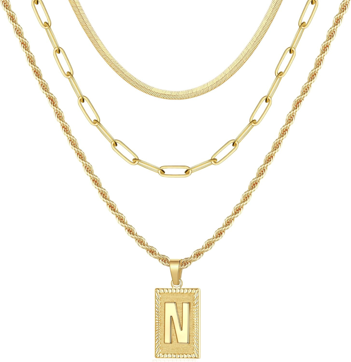 Layered Initial Necklaces for Women, 14K Gold Plated Layering Paperclip Chain Snake Choker Neckla... | Amazon (US)