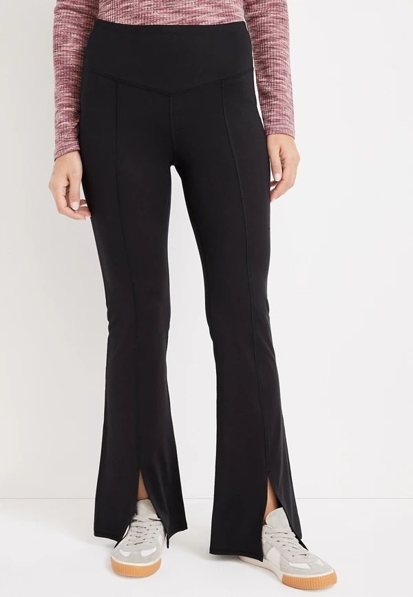 Black High Rise Split Hem Flare Luxe Legging | Maurices