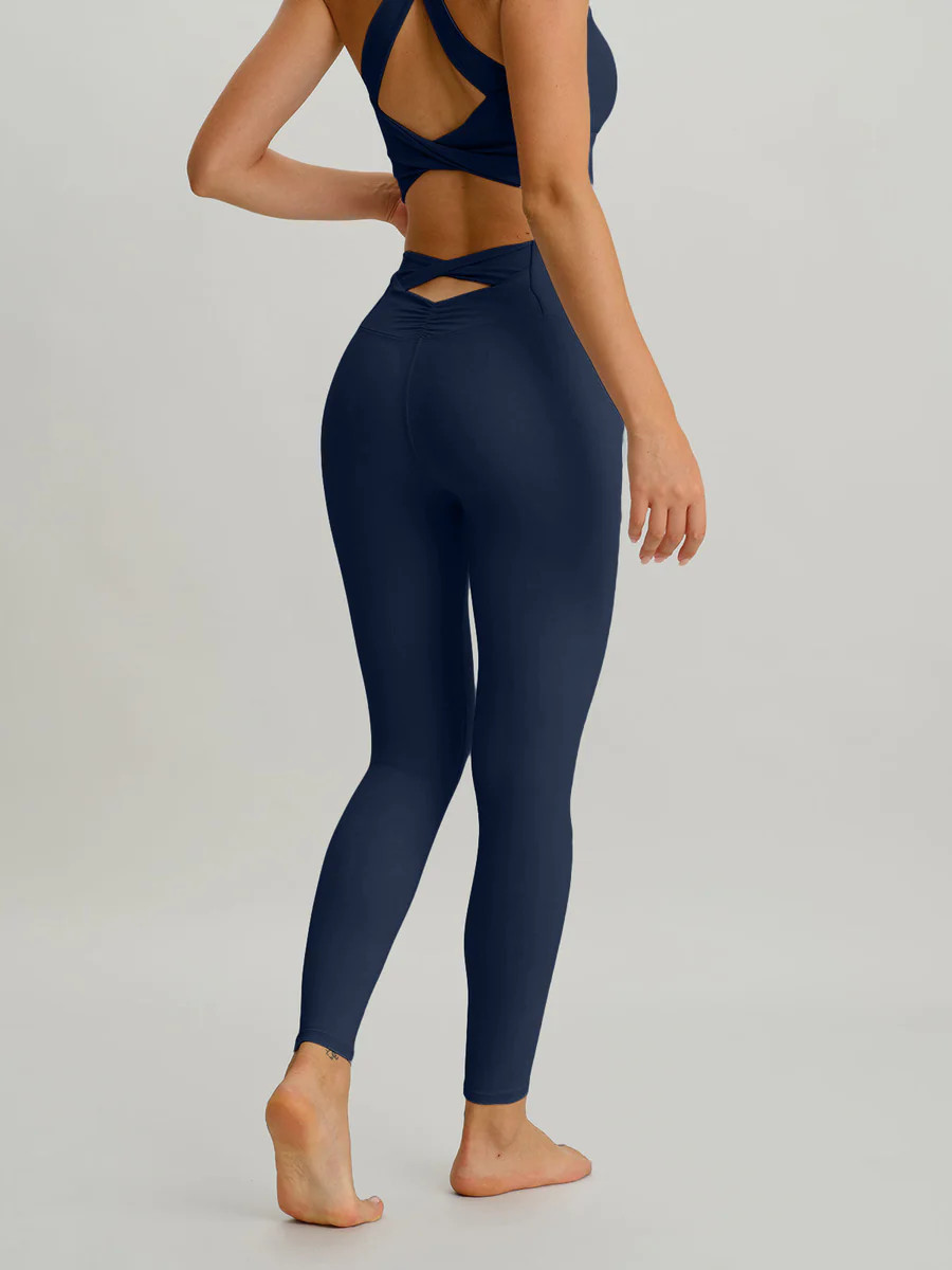 Navy Cut Out Leggings 24" & Reviews - Navy - Sustainable Yoga Bottoms | BERLOOK | BERLOOK